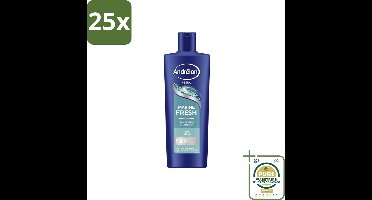 25 x Andrélon – Shampoo – Marine Fresh Men – 400 ml - Grootverpakking - Manen Shampoo - Vet Haar Reinigen - Stylingresten Verwijderen - Zeezout Shampoo - Aqua Citroen Geur