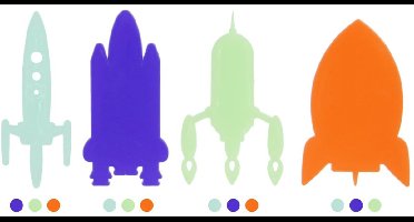 Home Deco Kids Glow in the dark Raket - 16x stuks - multi color - kinderkamer - decoratie