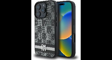 DKNY - Backcover iPhone 16 Pro Max - PU Leer Checkered Pattern and Stripe - Zwart