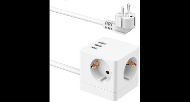 Accezz Stekkerdoos met USB A en USB C Poorten - 3 Stopcontacten - 1,8 meter Verlengsnoer - 4000W Snellader -Verdeelstekker - Wit