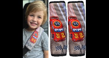 HECKBO 2x Kindergordelbeschermingskussen met Raceauto Motief - Meisjesgordelkussen voor kinderen en baby's - Ideaal voor alle gordelhoogtes Kinderfiets Kinderwagen Fiets