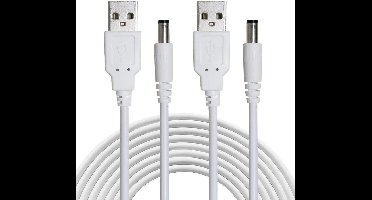 USB naar DC 5,5 mm x 2,1 mm Converter Kabel - 1m Oplaadkabel voor Laptops, Routers, en Meer - 2 Stuks Wit