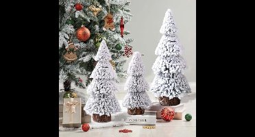 Mini Kerstboom Decoratie Set – 3 Witte Miniatuur Kerstboompjes – Tafelversiering & Winterdorp Decor