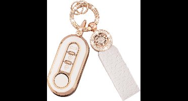 Autosleutel Cover voor 3 Knoppen - Soft TPU Sleutelhanger Lanyard - Wit met Goud - Geschikt voor Fiat Modellen