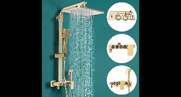 Doucheset – Regendouche – Handdouche – Badkraan – Bidetfunctie – Massief Messing – Thermostatische Mengkraan – 22,86x22,86 cm Grote Hoofddouche – Muurmontage