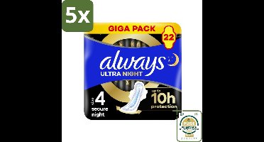 5 x Always – Maandverband – Ultra Secure Night – 22 stuks per verpakking - Grootverpakking - Koffie - Koffiezetapparaat - Koffiezetapparaat Met Automatische Functie