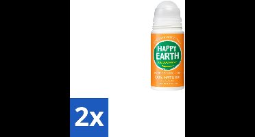 Happy Earth – Deodorant Roll-On – 100% Natuurlijk Rose Petitgrain – 75 ml - Voordeelverpakking - 2 stuks