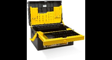 Kunststof Gereedschapskoffer Leeg Met Lade – Compacte Toolbox Met Uitneembare Bakjes En Ingebouwde Liniaal – Uitschuifbare Lade Met Meerdere Vakken – Handgreep En Sluitmogelijkheid – 380 × 220 × 270 mm [10946A]