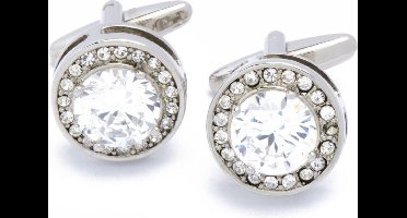 Manchetknopen - Rond met Stralende Witte Steen