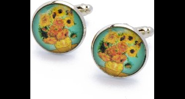 Manchetknopen - Vaas met Zonnebloemen Geel