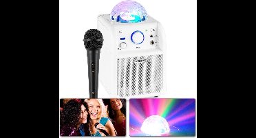 Karaoke set met microfoon - Vonyx SBS50W - met Bluetooth, accu & discobal discolicht - Wit