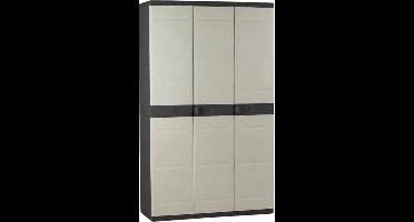 TITANIUM PLASTIKEN Kledingkast 3 deuren met planken + kledingkast l105 x p44 x h176 cm Beige en zwart assortiment TITANIUM Binnen / buiten