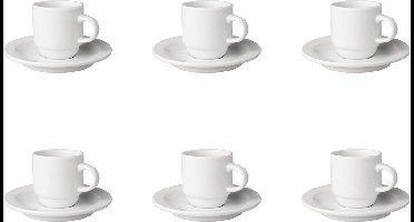 Mammoet - Budgetline - Kop en schotel - Smalle rand - 6 stuks - 14 cl - Wit - Porselein - Koffiekopjes