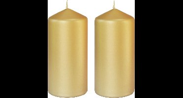 4x stuks gouden cilinderkaarsen/stompkaarsen 15 x 7 cm 52 branduren - geurloze kaarsen mat goud