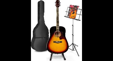 Akoestische gitaar voor beginners - MAX SoloJam Western gitaar 4/4 - Incl. gitaar standaard, muziekstandaard, gitaar stemapparaat, gitaartas en 2x plectrum - Sunburst