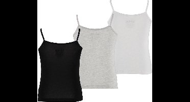 Apollo Meisjes Bamboe Singlet Hemden 3-Pack Zwart Grijs Wit Spaghettibandjes Onderhemd - Maat  110/116