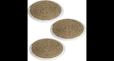 Set van 3x stuks pannen onderzetter van zeegras rond 34 x 34 cm - Kookpannen/bakpannen op tafel zetten