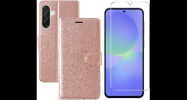 Hoesje geschikt voor Samsung Galaxy A36 bookcase Rosegoud - Met screenprotector tempered glass Galaxy A36