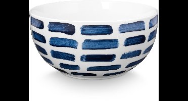 vtwonen - Beschilderde Kom - Saladeschaal - Blauw, Wit - Porselein - 23.5cm - 1 slakom