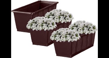 Geli Plantenbak kunststof - 3x - bruin - 60 x 17,5 x 14,5 cm - Bloembakken/plantenbakken voor binnen/buiten