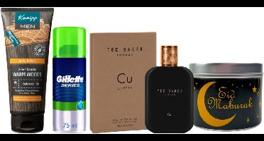 Ted Baker Cadeauset Ramadan Suikerfeest Men Eau de Toilette Cu Copper, Kneipp & Gillette - Ted Baker Eau de Toilette Men 100 ml Cu Copper - Kneipp Douche 200 ml For Men 2in1 Warm Woods - Gillette Scheergel 75 ml Series Sensitive Soothing