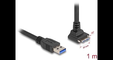 Delock USB 5 Gbps Cable USB Type-A male straight to USB Micro-B male with screw distance 18 mm 90° upwards angled 1 m black