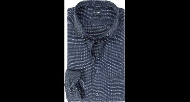 OLYMP modern fit overhemd - structuur - marine blauw - Strijkvrij - Boordmaat: 42