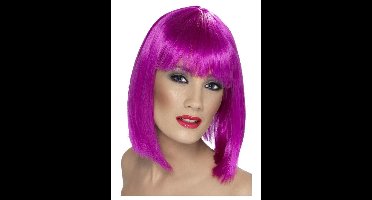 Smiffys Carnaval verkleed damespruik met pony - paars - half lang haar - Model
