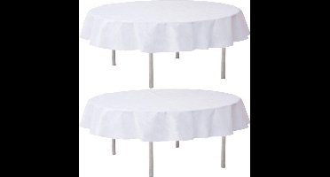 2x Witte ronde tafelkleden/tafellakens 240 cm stof - Ronde tafelkleden Opaque White - Witte tafeldecoraties - Wit thema