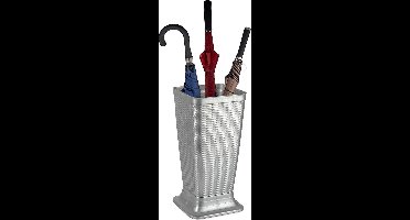 Plasticforte Paraplubak/parapluhouder - zilvergrijs - rotan gevlochten kunststof - D26 x H52 cm - op verhoogde voet - uitlekbak