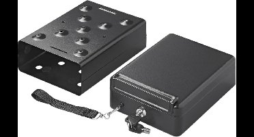 ProPlus Stalen Kluis met Slede -22.5 x 16.5 x 8.5 cm - Voor Auto, Caravan, Camper - Kluis - Caravankluis - Reiskluis - Veiligheid - Waardevolle spullen - Draagbaar - Anti-diefstal - Met schroeven en pluggen - Inclusief 2 sleutels - Zwart