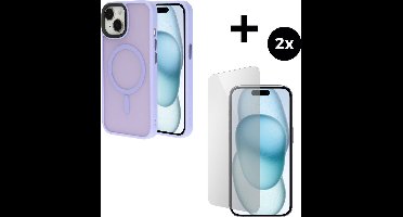 Mobiparts Hardcover MagSafe hoesje geschikt voor Apple iPhone 15 - MagSafe - met 2 Screenprotectors van Gehard Glas - Roze/Purple