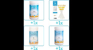 Zwembad Onderhoudsset - Startersset bevat Chloor - Testrips - PH-min en PH-plus - Zwembad Onderhoud Starterspakket - Chloortabletten - Ideaal voor Opzetzwembaden - Voor zwembaden van 2500 tot 25.000 liter (4-delig)
