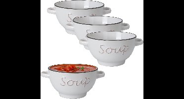 Excellent Houseware Soepkommen/serveer schaaltjes - 4x - Gres - porselein - D14 x H78 cm - wit