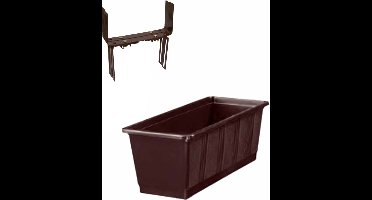 Kunststof plantenbak bruin rechthoekig 40 cm met 2 verstelbare balkon/muurbeugels