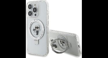 Karl Lagerfeld Ring Stand Karl & Choupette Hard Case Back Cover met MagSafe voor Apple iPhone 14 Pro - Wit