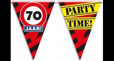 70 jaar vlaggenlijn slinger - waarschuwingsbord - 100 cm - kunststof - leeftijd feestartikelen