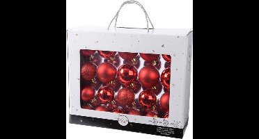 Decoris Kerstballen - 42st - kunststof - rood - 5-6-7 cm