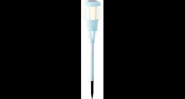 Solar tuinfakkel/tuinlamp lichtblauw op zonne-energie 61 cm - Prikspots tuinverlichting
