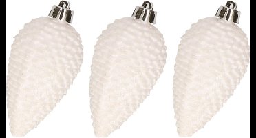 Decoris Kersthangers dennenappels - 6x st - wit - glitter - 8 cm - kunststof - kerstversiering