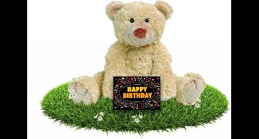 Verjaardag knuffelbeer Boogy 35 cm met gratis verjaardagskaart