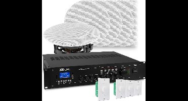 Geluidsinstallatie met Bluetooth, 4 zones, 8x inbouw speaker (5'') en 240W 100V versterker van Power Dynamics