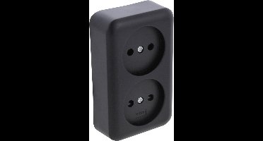 Q-LINK - Wandcontactdoos - Opbouw - Dubbel Stopcontact - Kinderbeveiliging - Mat Zwart