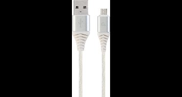 Premium micro-USB laad- & datakabel 'katoen', 1 m, zilver/wit