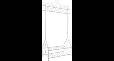 Rocroi Kledingrek - Vintage kledingrek met schoenenrek - Kledingrek in vintage stijl - Kapstok met kledingroede en 2 metalen planken - crème wit