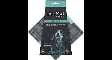 Lickimat Playdate Tuff - Reducerende Stress Voermat 20x20 cm - Hondenvoerbak - Turquoise&Grijs