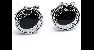 Manchetknopen - Rond Zwart met Zilveren Rand