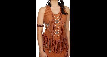 Wilbers & Wilbers - Indiaan Kostuum - Western Top Kaskaskia Indiaan Bruin Vrouw - Bruin - One Size - Carnavalskleding - Verkleedkleding