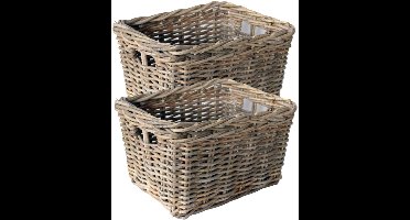 Van der Leeden Opbergmand - 2x - bruin - 44 x 33 x 25 cm - rotan - gevlochten riet - mand - opbergen