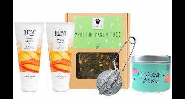 Therme Cadeauset Orange Happiness Pasen - Therme Body Lotion 200ml Orange Happiness - Therme Shower 200 ml Orange Happiness - ARELO Vrolijk Pasen thee